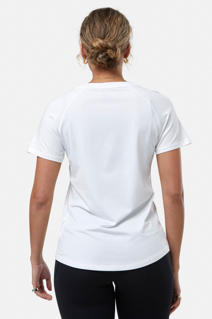 Back view of Gym+Coffee Relentless Tee in Ultra White by Gym+Coffee available to shop at Dotique