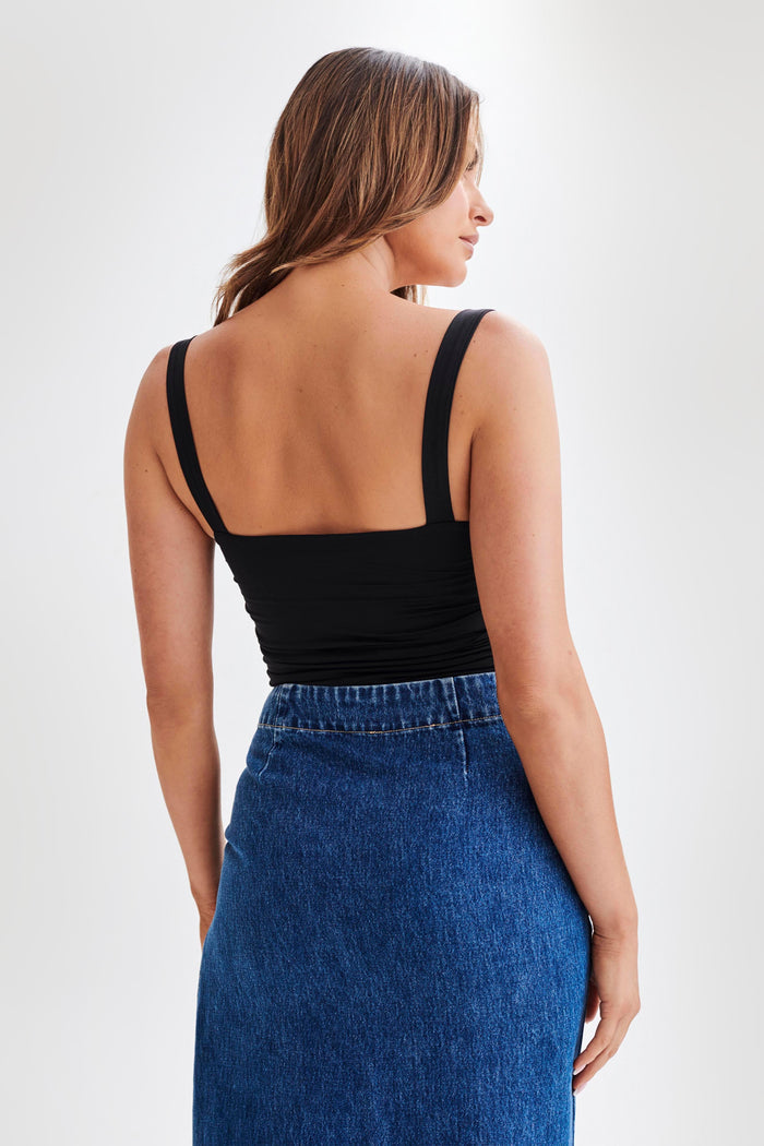 Hailey Slinky Long Line Sweetheart Top - Black
