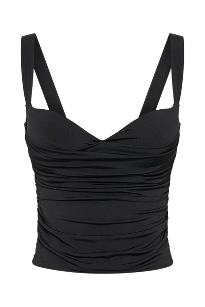 Hailey Slinky Long Line Sweetheart Top - Black