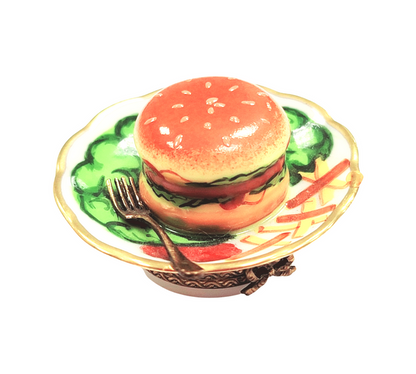 Hamburger and Fries Limoges Box Porcelain Limoges Food French Trinket Box