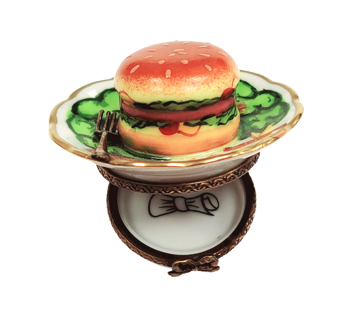 Hamburger and Fries Limoges Box Porcelain Limoges Food French Trinket Box