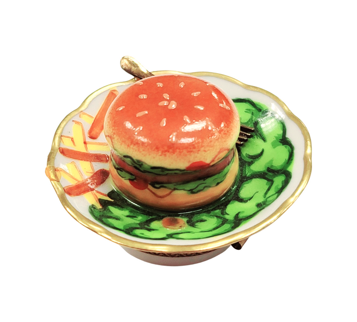 Hamburger and Fries Limoges Box Porcelain Limoges Food French Trinket Box