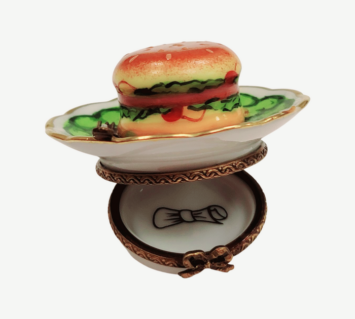 Hamburger and Fries Limoges Box Porcelain Limoges Food French Trinket Box