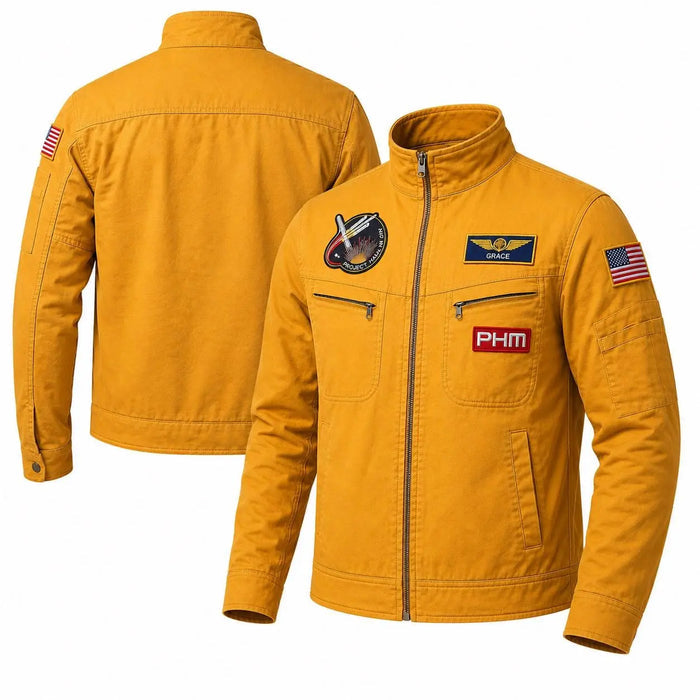Handemade Ryland Grace Cotton Jacket | Sci-Fi Cosplay Coat, Embroidered Patches