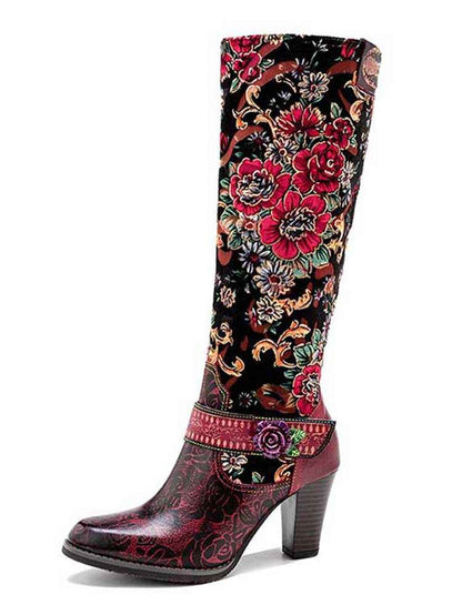 Handmade Floral Embossed Embroidery Elegant Boots