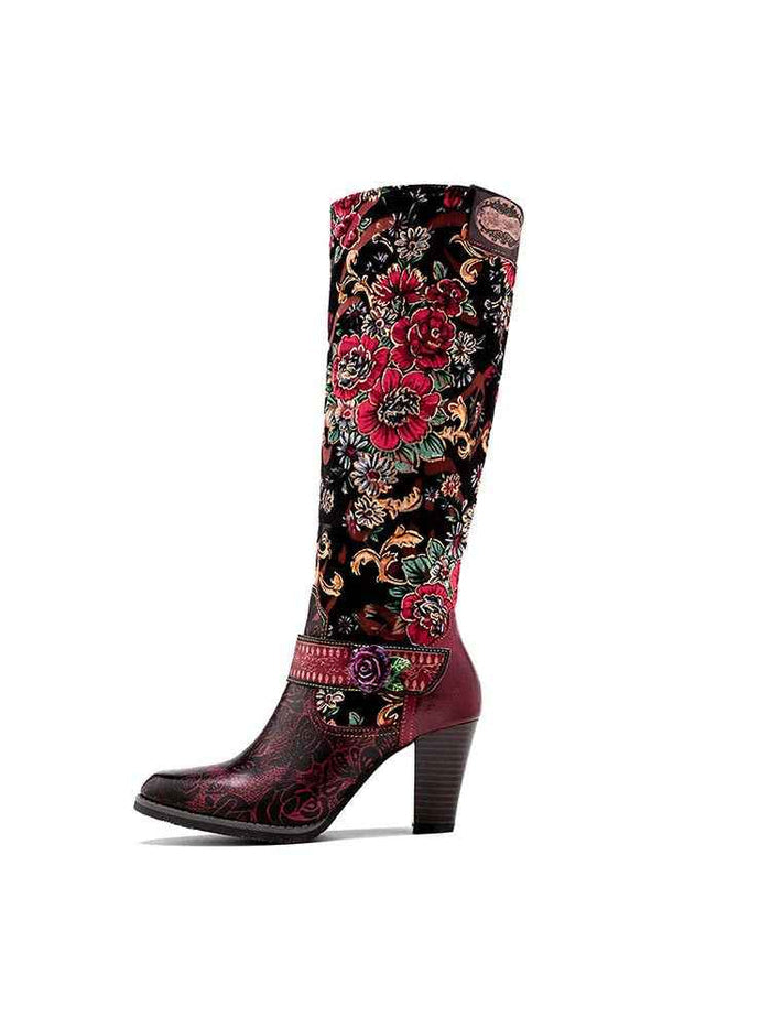 Handmade Floral Embossed Embroidery Elegant Boots