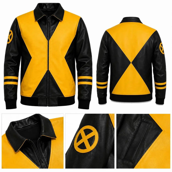 Handmade Mutant Hero Cosplay Bomber Jacket | Yellow Black Vegan Leather Comic Con Coat