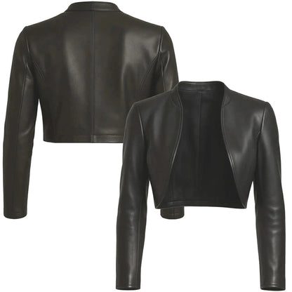 Handmade Women's Cropped Open-Front Bolero leather jacket women