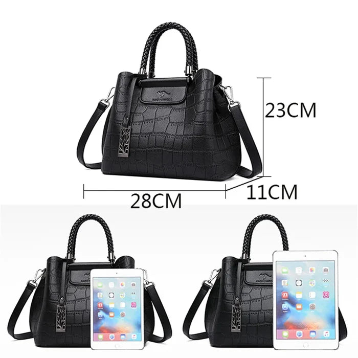 Black handwoven microfiber leather tote large capacity 3-compartment business bag FTF Market UK