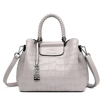 Light Gray handwoven microfiber leather tote large capacity 3-compartment business bag FTF Market UK