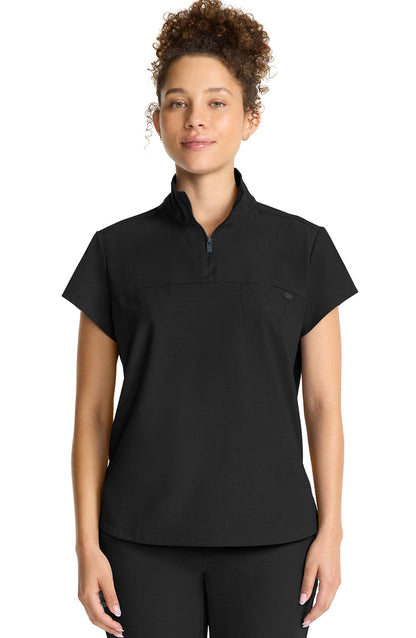 Women's Scrub Top Quarter Zip Black Healing Hands MDF Instruments HH752