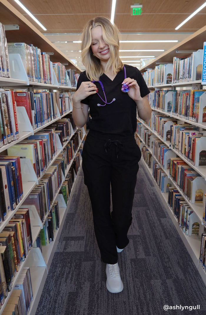 Women's Scrub Pants Straight Leg Cargo Black Healing Hands Quest Brandy Medical Apparel MDF Instruments HH755
