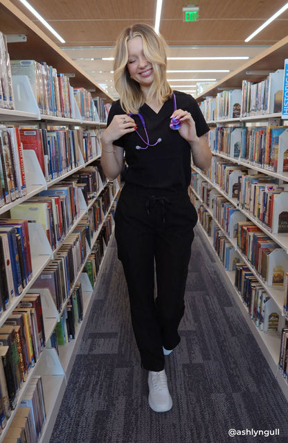 Women's Scrub Pants Straight Leg Cargo Black Healing Hands Quest Brandy Medical Apparel MDF Instruments HH755