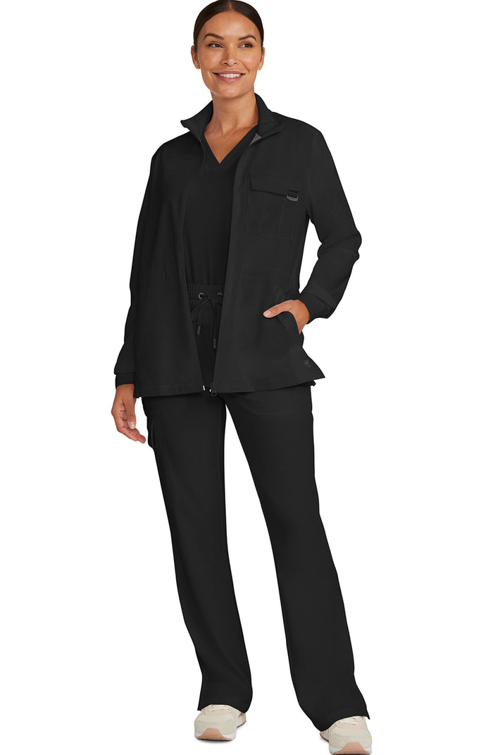 Women's Scrub Jacket Zip Front Utility Black Healing Hands Quest MDF Instruments