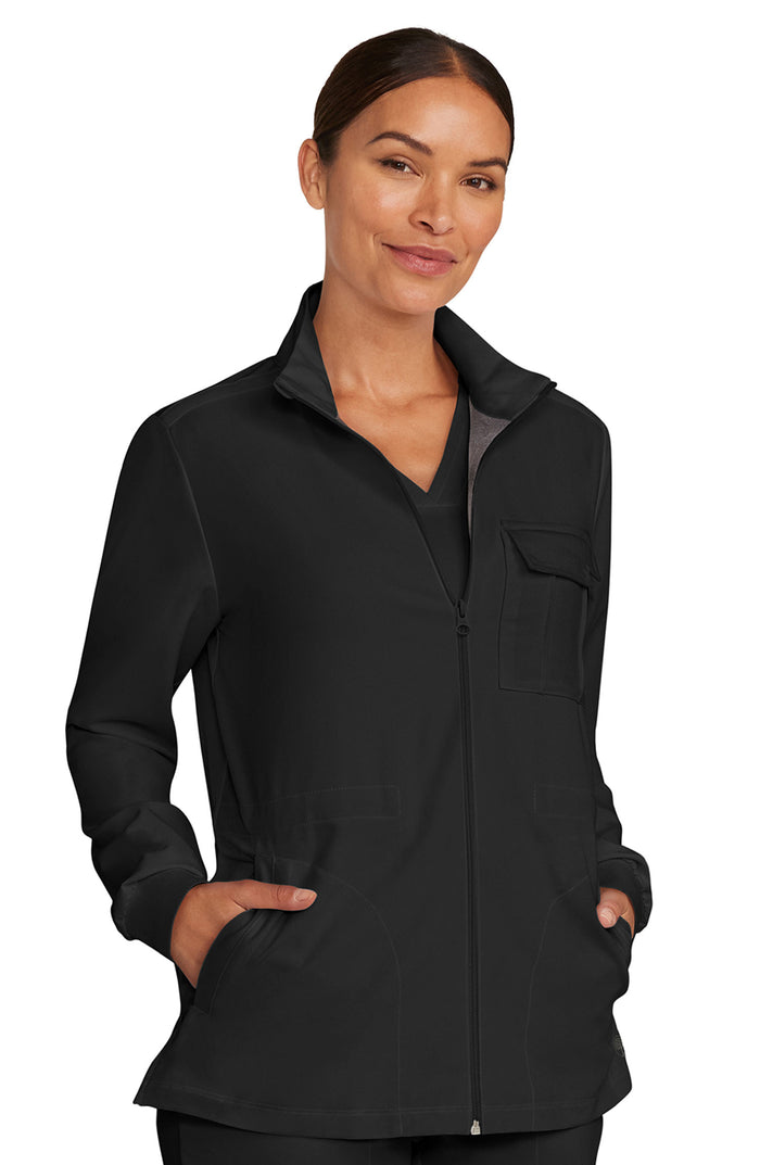 Women's Scrub Jacket Zip Front Utility Black Healing Hands Quest MDF Instruments