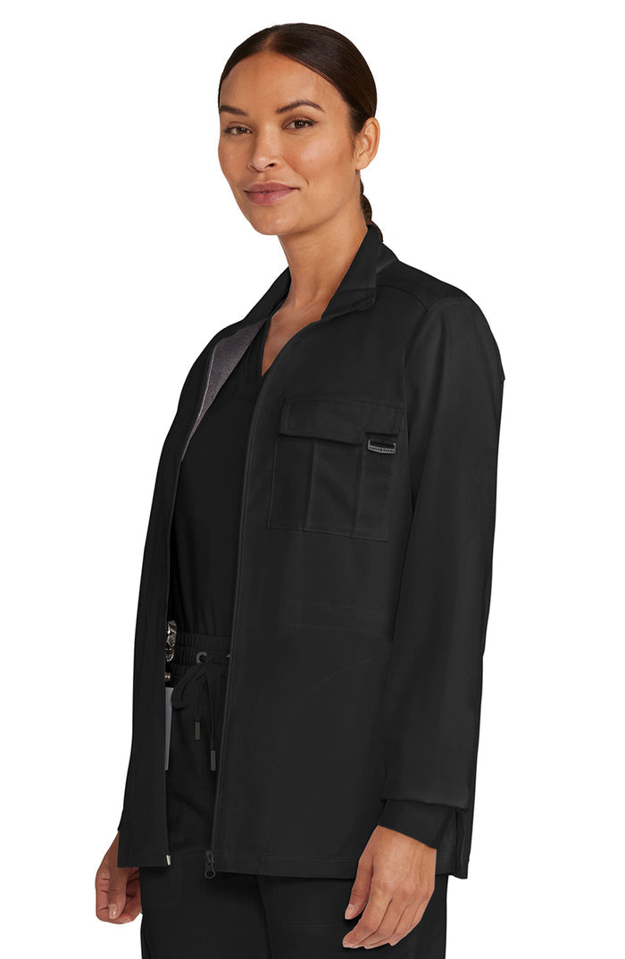 Women's Scrub Jacket Zip Front Utility Black Healing Hands Quest MDF Instruments