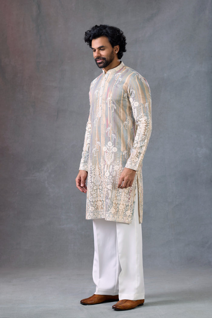 Heritage Bird Motif Designer Festive Kurta Ethnic Wear