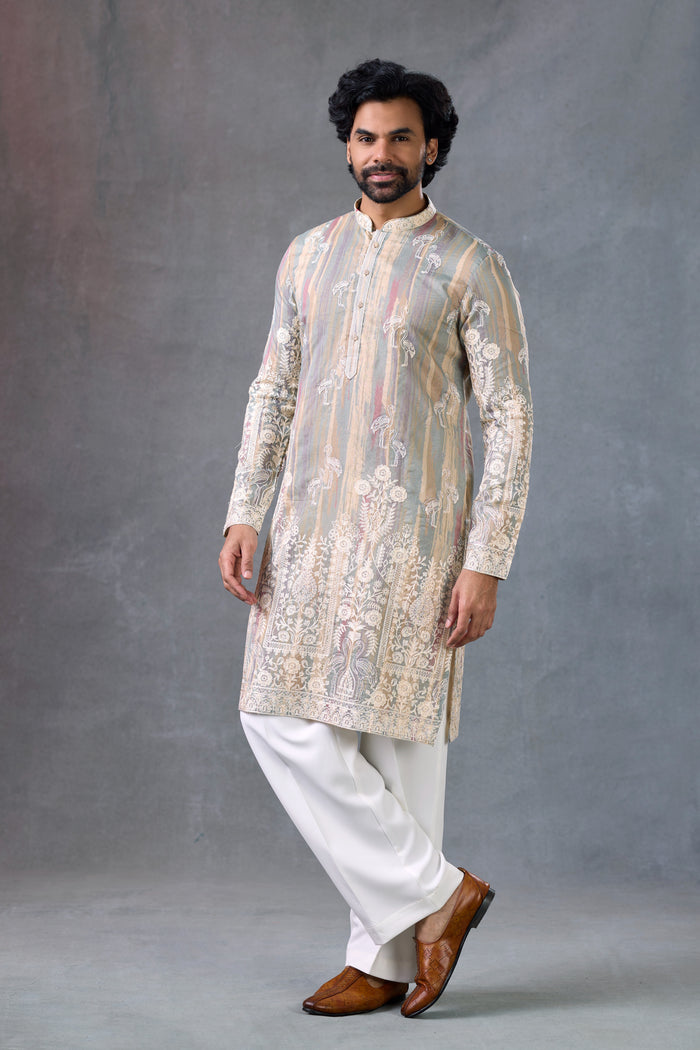 Heritage Bird Motif Designer Festive Kurta Traditional Outfit