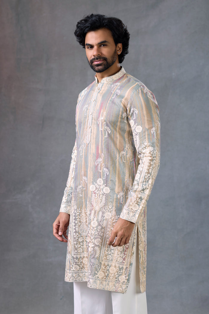 Heritage Bird Motif Designer Festive Kurta Party Wear