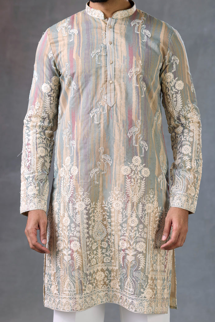 Heritage Bird Motif Designer Festive Kurta Occasion Wear