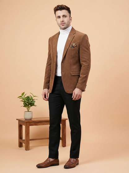 Tan Suede Finish Casual Blazer for Men – Side View | Mahavir NX