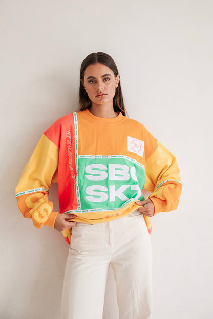 Hidden Valley Oversized Vintage Sweater - Orange Green Yellow Pink