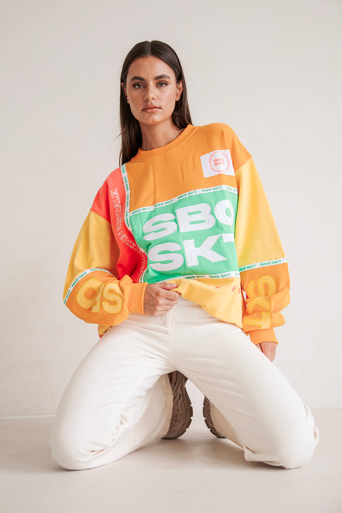Hidden Valley Oversized Vintage Sweater - Orange Green Yellow Pink