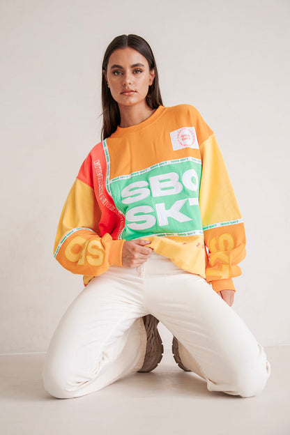 Hidden Valley Oversized Vintage Sweater - Orange Green Yellow Pink