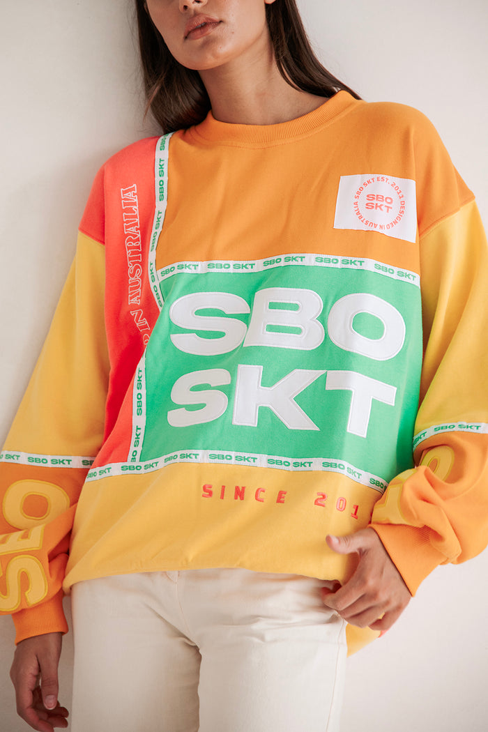 Hidden Valley Oversized Vintage Sweater - Orange Green Yellow Pink
