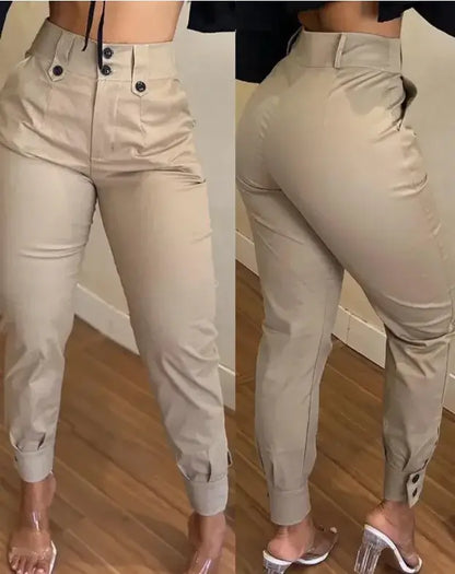 Beige Office cargo skinny capri pants women stretch FTF Market UK