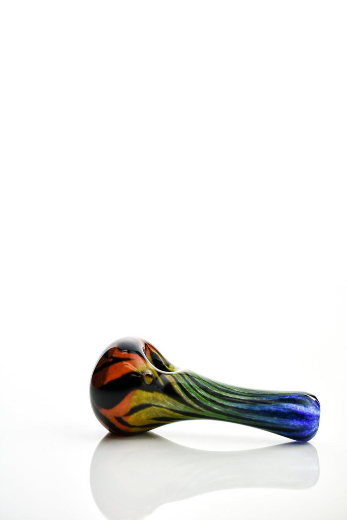Close-up of Hoffman Glass Rainbow Zebra Handpipe glass details - Smoke Spot Smoke Shop