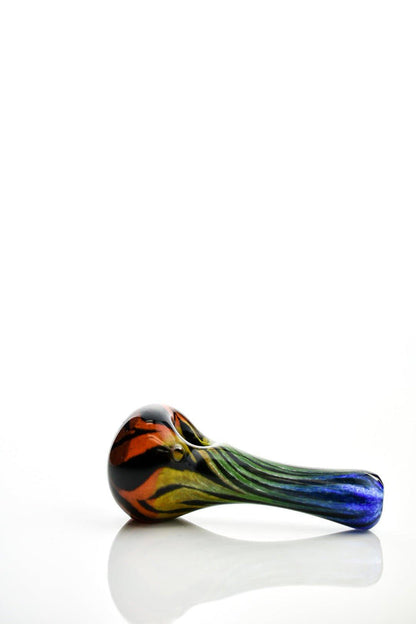 Close-up of Hoffman Glass Rainbow Zebra Handpipe glass details - Smoke Spot Smoke Shop