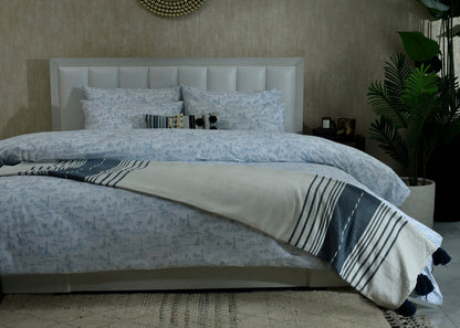 Nautica light blue printed duvet cover set with matching shams and navy striped border