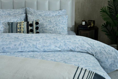 Nautica duvet cover set in light blue with all-over print and navy striped detail