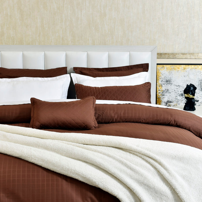Mocca duvet cover set, brown bedding with quilted texture and white backing
