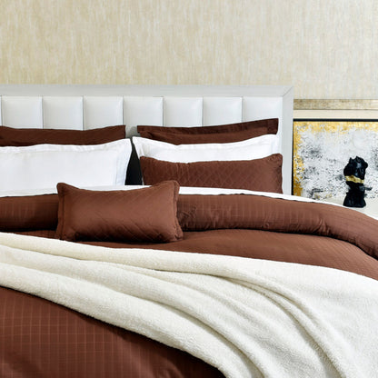 Mocca duvet cover set, brown bedding with quilted texture and white backing