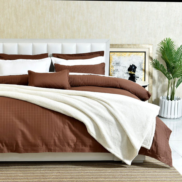 Mocca duvet cover set with brown quilted duvet and matching pillow shams