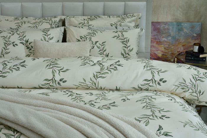 19x29 pillow cover with green leaf print on light background