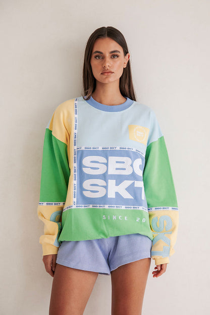 Hourglass Oversized Vintage Sweater - Blue Yellow Green