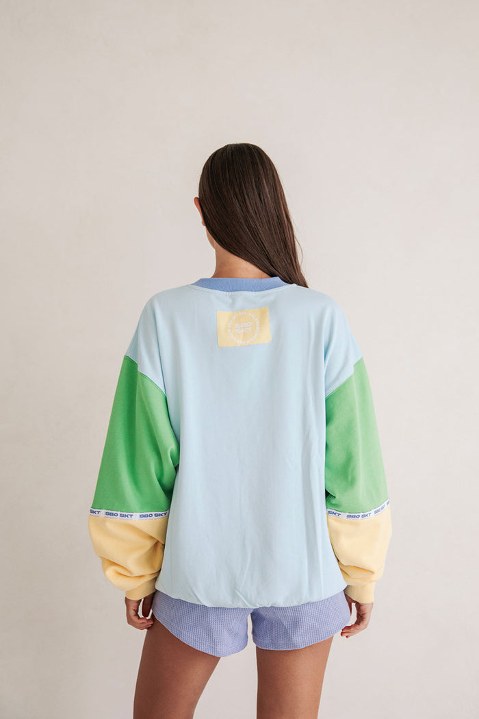 Hourglass Oversized Vintage Sweater - Blue Yellow Green