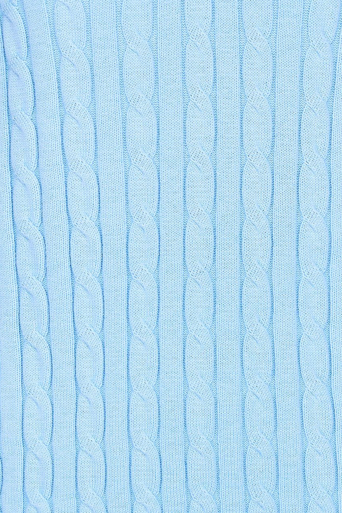 Close-up of cable knit texture on HV Society HVSAva Light Blue Jumper, shop HV Society at Dotique for this soft cotton knit