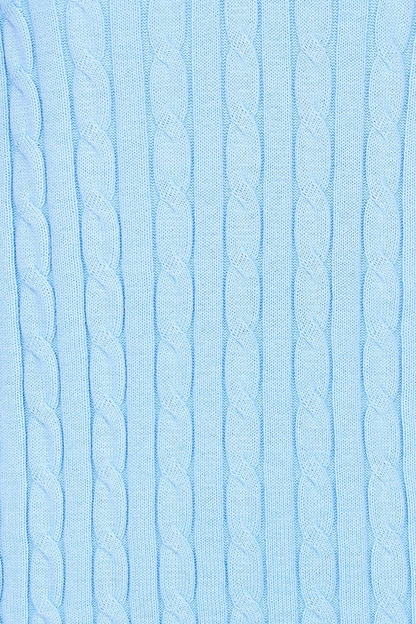 Close-up of cable knit texture on HV Society HVSAva Light Blue Jumper, shop HV Society at Dotique for this soft cotton knit