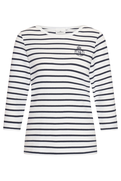 Front view of HV Society HVSCaroline Navy Top striped long sleeve by HV Society, shop HV Society at Dotique