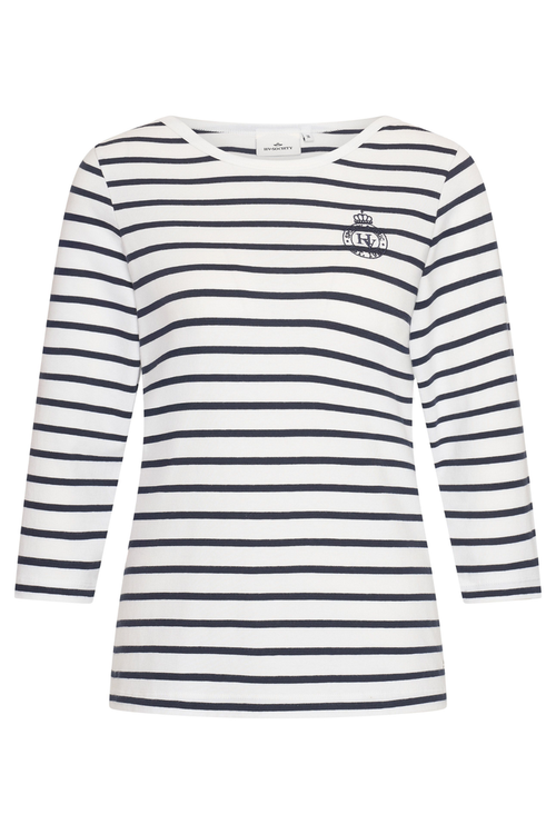 Front view of HV Society HVSCaroline Navy Top striped long sleeve by HV Society, shop HV Society at Dotique