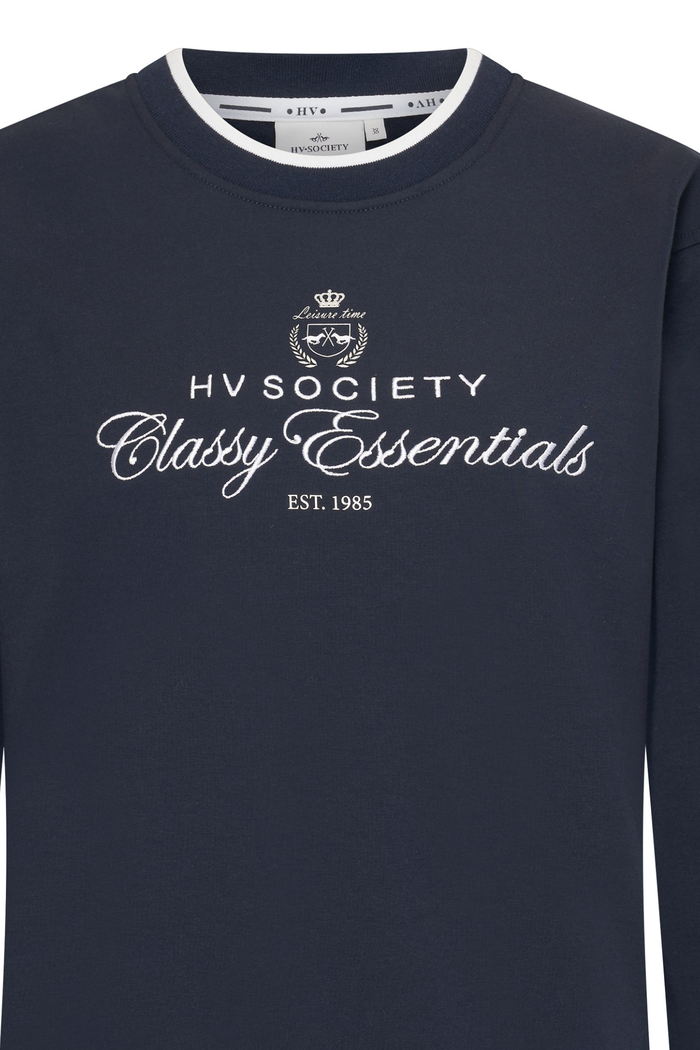 HV Society HVSGabrielle Navy Jumper with white logo embroidery Shop HV Society at Dotique for timeless style and comfort