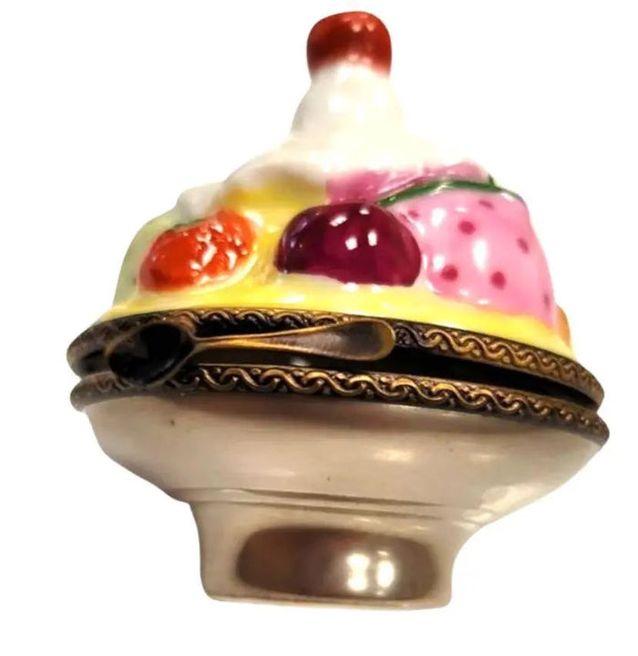Bowl of Ice Cream Delight Porcelain Limoges Dessert Beach French Trinket Box