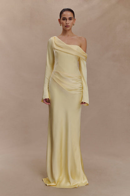 Iris Long Sleeve Satin Maxi Dress - Lemon