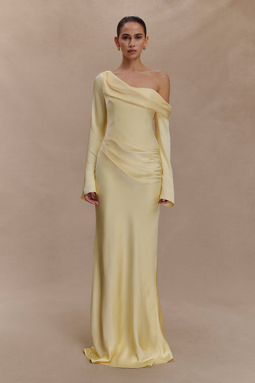 Iris Long Sleeve Satin Maxi Dress - Lemon
