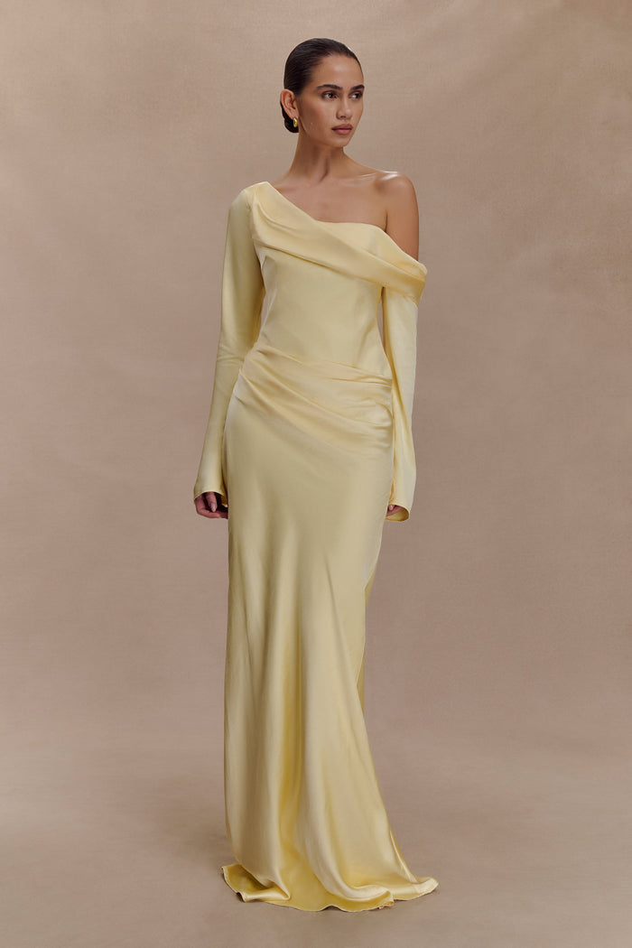Iris Long Sleeve Satin Maxi Dress - Lemon