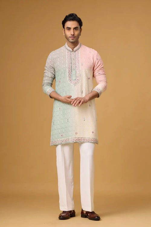 Ivory Blush Diamond Motif Kurta Set for Men | Mahavir NX
